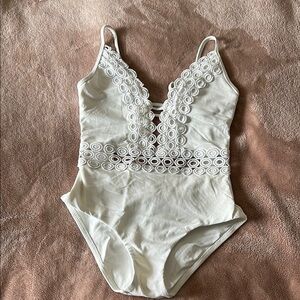 White Lace One-Piece Swimsuit perfect for BRIDES